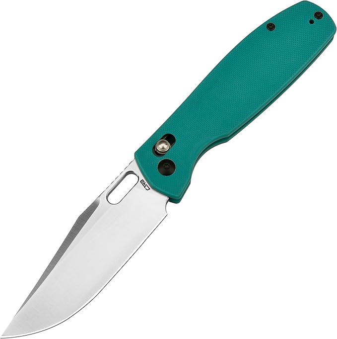 CJRB Prado Pocket Knife 3.76" AR-RPM9 Sand Polish Steel Blade G10 Handle Crossbar Lock Folding Pocket Knife for Men Outdoor Survival Camping and EDC, J1936 Aqua Green