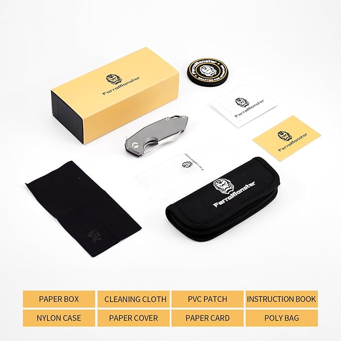 Folding Knife pocket knife EDC Knife With Clip Survival knife Camping knife - M390 Steel Titanium Handle - Outdoor Camping Hiking Survival Hunting knife with Sheath Gifts For Men (Grey)