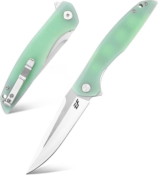 Eafengrow EF231 Folding Knife D2 Steel Blade G10 Handle Scales EDC Tool Knives for Working Outdoor Camping Hiking Fishing(jade)