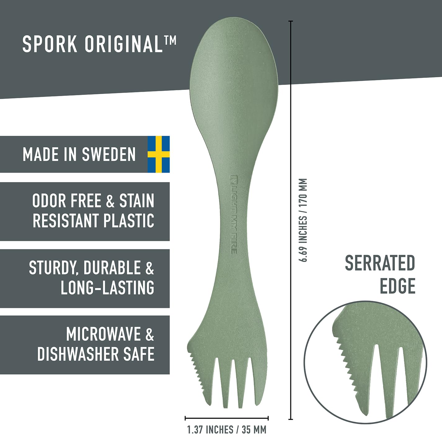 Light My Fire Spork Original 4-Pack 3-in-1 Camping Spoon Fork Knife Combo Reusable Travel & Camping