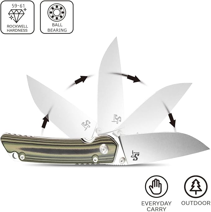 Sitivien ST128 Folding Knife,D2 Blade G10 Handle Safety Liner Lock EDC Tool Knife for Outdoor Hiking Camping-Desert