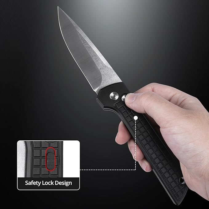 Pocket Knife for Men, Tactical Folding Knife with Clip, 3.94" D2 Steel Blade, Aluminum Handle, Safety CNC EDC Knives, Survival Gadgets Gifts for Men Women Camping Hiking Everyday Carry