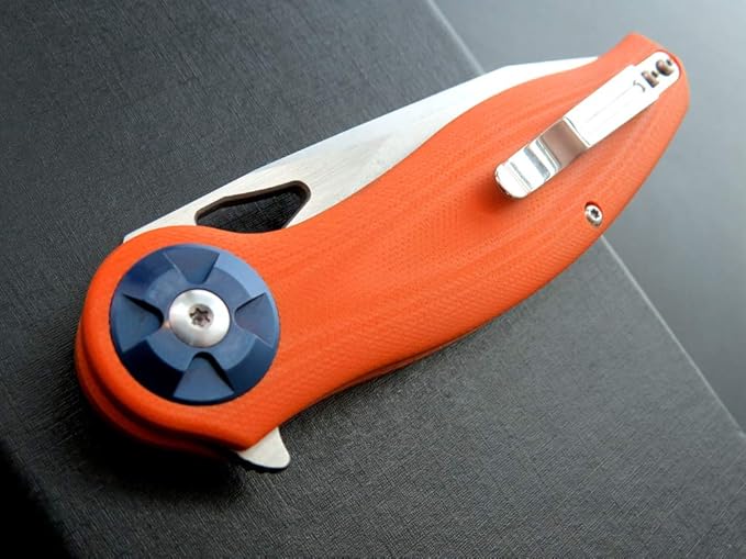 Eafengrow EF76 Ball Bearing Folding Knife for Camping EDC Pocket Knife with G10 Handle & D2 Stone-washed Blade Hunting Outdoor Tool (EF76-orange)
