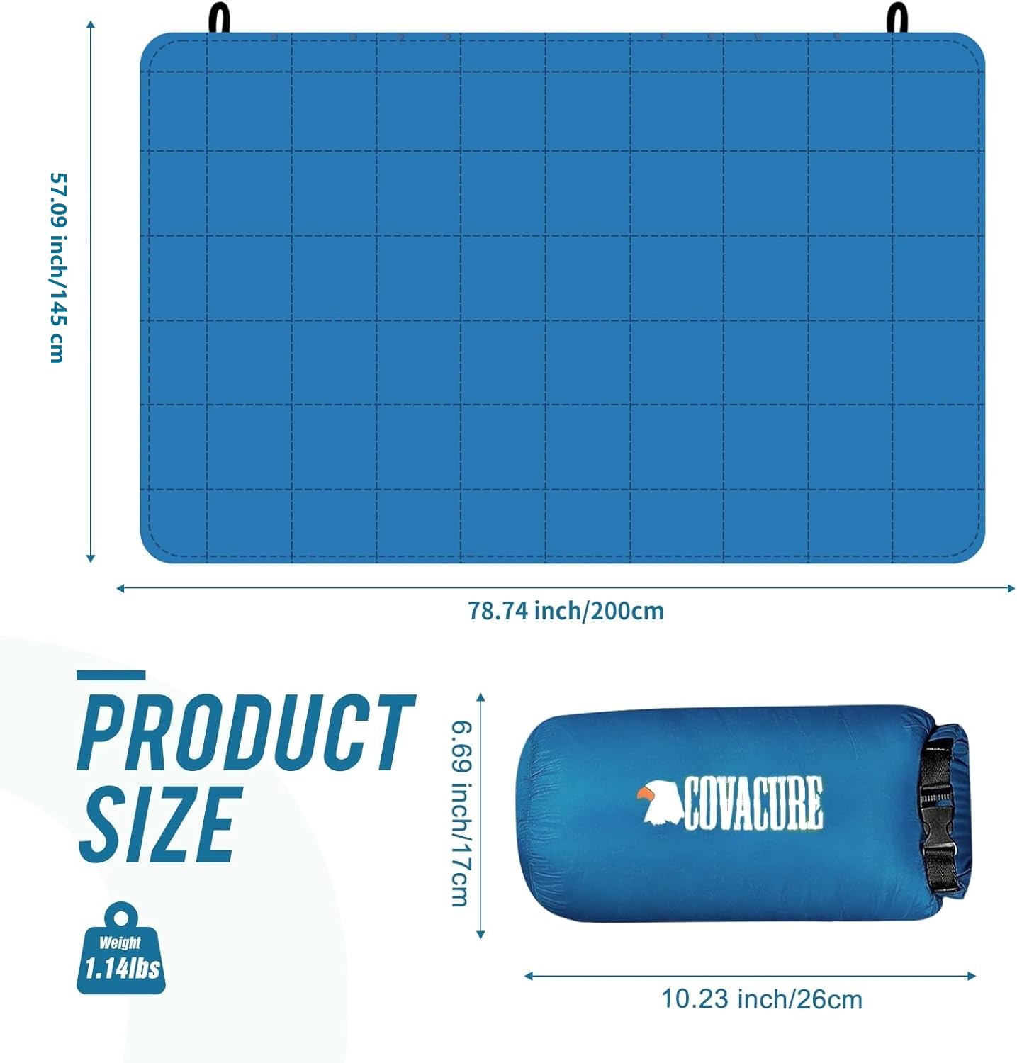 COVACURE Camping Blanket, Packable Down Alternative Outdoor Blanket-Blue