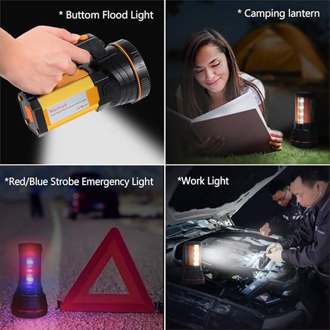 Super Bright Handheld LED Flashlight High Lumens Rechargeable,Powerful Spotlight Long Range 800yd/Large Capacity Long Lasting/with Lantern, Big Heavy Duty Searchlight