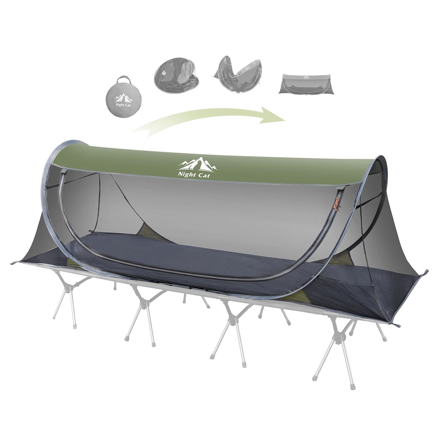 Night Cat Pop-up Mosquito Tent: 1 Person Camping Tent with Bug Screen Net Easy Set-up Tent Fits for