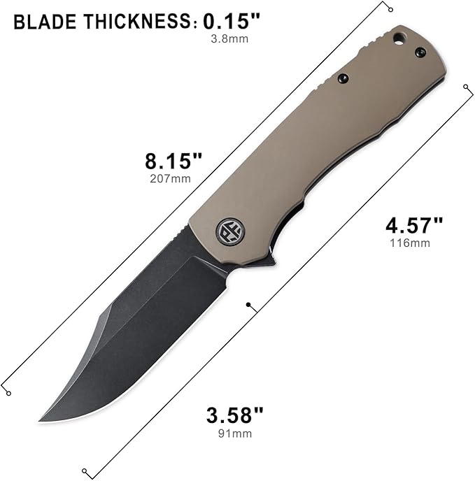 Petrified fish PFP03 Victor,3.58" 154CM Steel Black Stonewashed Blade,4.8oz Aluminium Handle Flipper Liner lock Folding knife (Green - A Stonewashed)