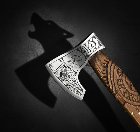 Viking Axe Forged High Carbon Steel Viking Axe | Balanced Ax | Odin Norse Bearded Axe | Camping Hatchet Axe | Sheath Included Handcrafted Ash Wood Shaft | Viking Gifts for Men