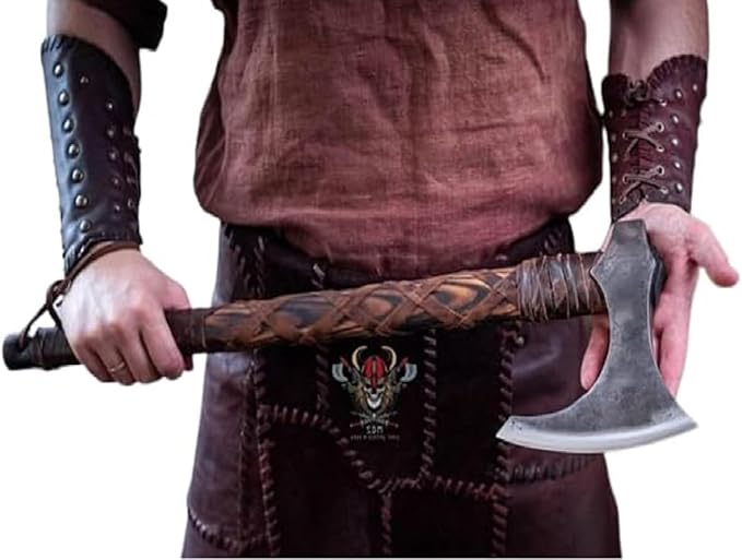 Krato 24 Inch Custom Handmade Viking Axe - Battle Axe Real, Battle Ax Hatchet Axe Camping Hunting Ragnar Axe Prop Gear Bushcraft Men Wood Handle Viking Gifts for Him