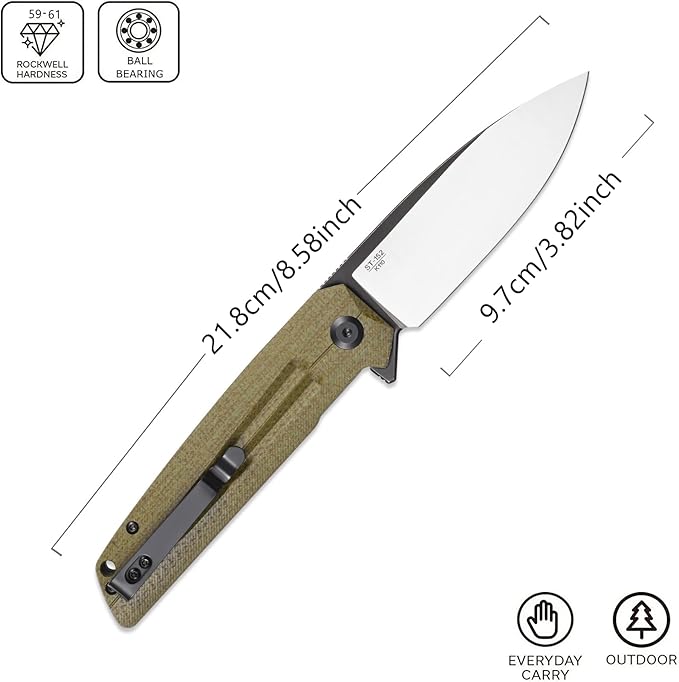 Sitivien ST152 Folding Knife,K110(D2) Steel Blade with Micarta Handle EDC Tool Knife for Outdoor Camping,Hiking,Fishing(Green)