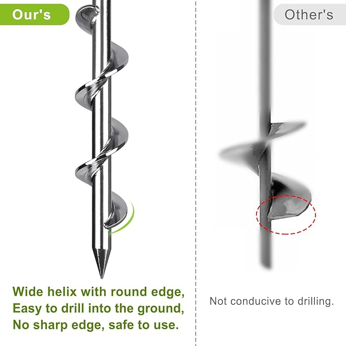 4 Pack Tent Stakes, 16 Inch Heavy Duty Ground Anchors, Full Welding, Easy to Screw in and Reusable