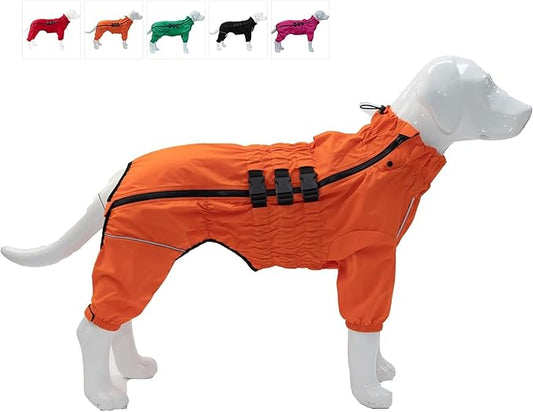Dogs Waterproof Jacket, Lightweight Waterproof Jacket Reflective Safety Dog Raincoat Windproof Snow-Proof Dog Vest for Small Medium Large Dogs Orange 4XL