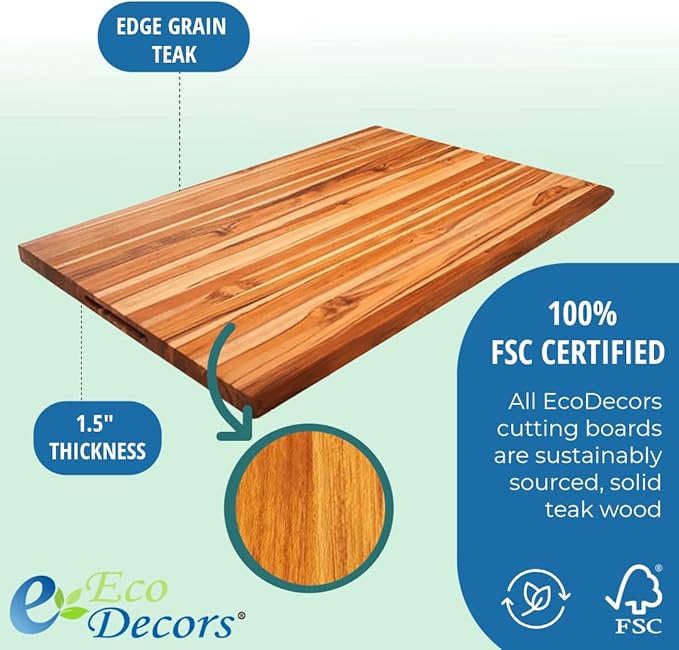 EcoDecors, XXL Teak Cutting Board 40"x28", Reversible Solid Teak Wood Edge Grain Carving Board with Juice Groove, Extra Large Butcher Block Carving Board, Best Wooden Cutting Board for Kitchen & BBQ