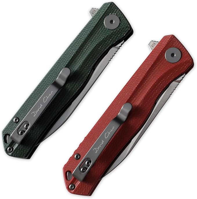 Petrified fish PF818 Folding Knife,3.54" D2 Steel Satin Blade,104g Micarta Handle Pocket Folding knife (Red, Micarta)