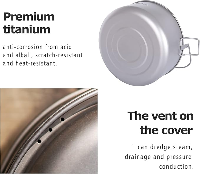 Boundless Voyage Titanium 4.5L Hanging Pot with Steaming Rack Folding Handle Outdoor Camping Cooking Stockpot Steamer Set