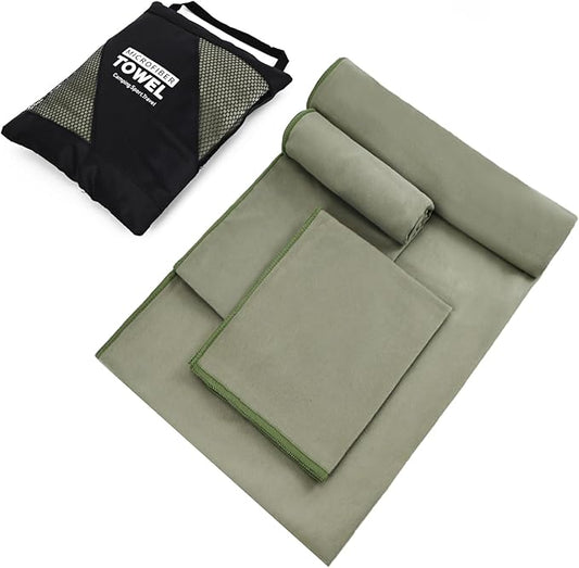 Quick Dry Camping Towel, Microfiber Travel Towel 3 Size at 1 Pack for Camping, Beach, Gym, Sports, Yoga & Swimming Pool, Army Green