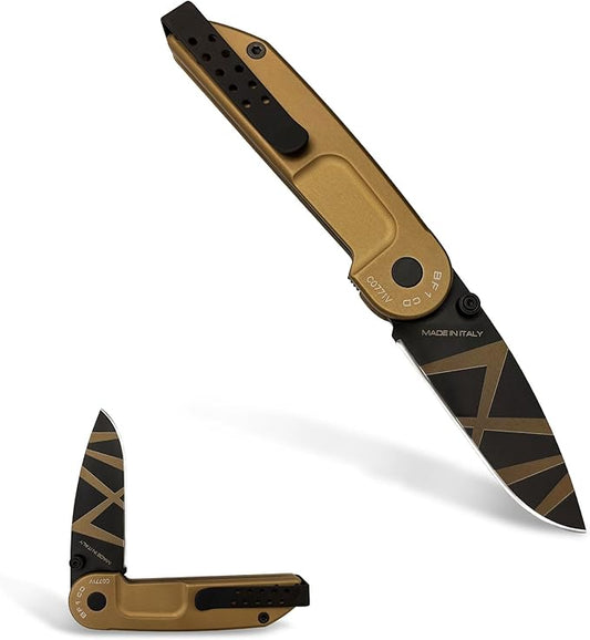 Extrema Ratio - BF1 CD (DESERT), Folding Knife, Böhler N690 steel hardened to 58 HRC, desert-colored stone burnished blade, smooth aluminum handle, reversible stainless steel clip, slim and compact design
