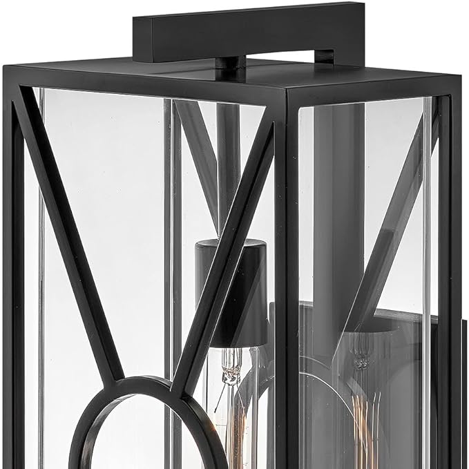 Hinkley Brixton Medium Wall Mount Outdoor Lantern - Composite, Anti-Fading, 1-Light, Transitional, Wet Rated, Clear Mitered Glass - Black Finish