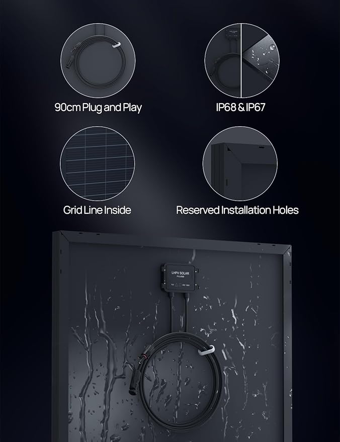 ECO-WORTHY 200 Watt Solar Panel,25.2% High-Efficiency Solar Cell,All Back Contact HPBC Technology No Front Gridlines Design Max Output Power,IP68 Rate,for Home Roof Camp RV Boatï¼?pcs(1 Pack)