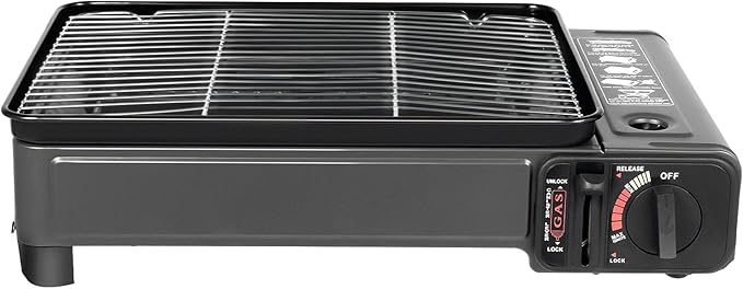 Portable Gas Grill Butane Stove,Portable Camping Grill Gas Stove,Butane Gas Stove,Free Standing BBQ Grill with Grilling Net Carry Case for Camping Traveling Outdoor Cooking