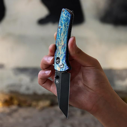 KANSEPT Elite Main Street Pocket Knife, 3.36'' Blackwash 20CV Sharp Blade, Lightning Strike Titanium Handle with Axis Lock and Thumb Stud, Perfect Clip for EDC, Camping Survival Folding knives K1015M2