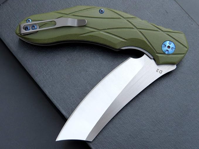 Eafengrow EF919 Folding Knife with Pocket Clip D2 Steel Blade G10 Handle EDC Tool Outdoor Knives for Camping Fishing Hiking(Green)