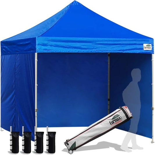 Eurmax USA 8'x8' Pop-up Canopy Tent Commercial Instant Canopies with 4 Removable Zipper End Side Walls and Roller Bag, Bonus 4 SandBags(Blue)