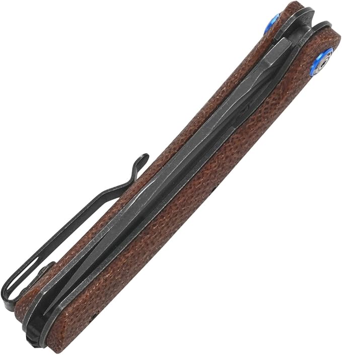 Sitivien ST144 Folding Knife,Black Stonewashed 14C28N Steel Blade,Micarta Handle Pocket Knife for Outdoor EDC Camping,Survival,Hiking,Fishing(Brown)