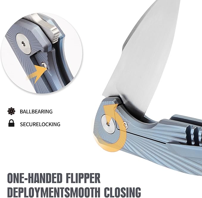 Folding Knife pocket knife EDC Knife With Clip Survival knife Hunting knife - M390 Steel Titanium Handle - Outdoor Hunting Survival Camping knife with Sheath (Blue)