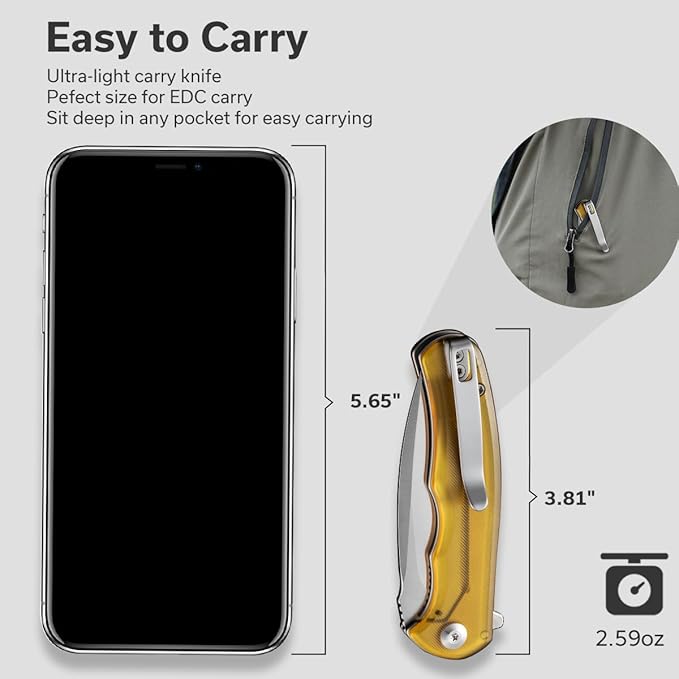 CIVIVI Mini Praxis Pocket Knife for EDC, Folding Pocket Knife with 2.98" D2 Blade Ultem Handle with Flipper for Men Women C18026C-4