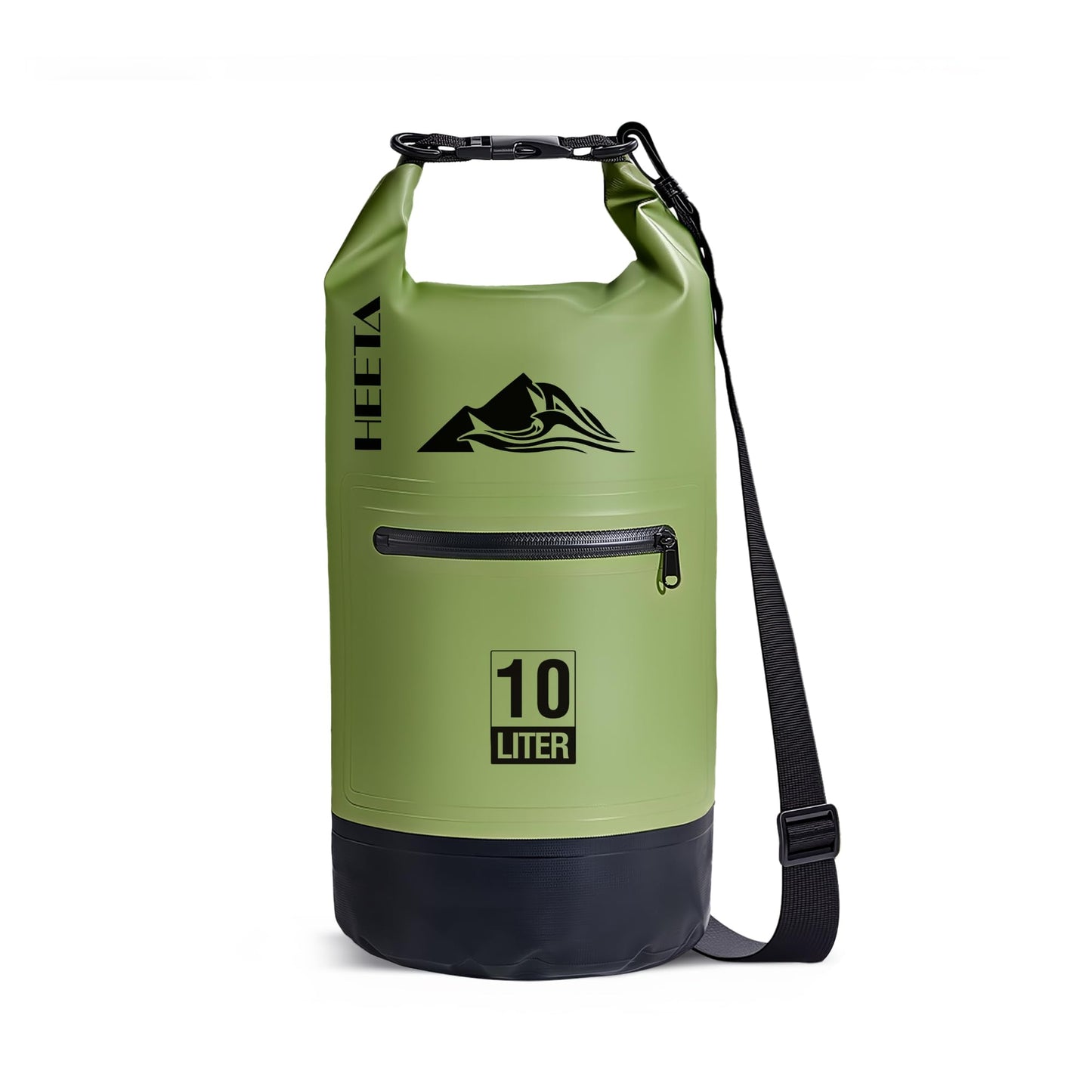 HEETA Waterproof Dry Bag Backpack with Zippered Pocket (Green, 10L)