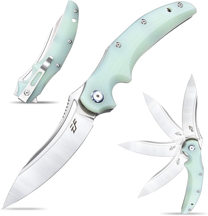 Eafengrow EF951 Folding Knife,D2 Blade and G10 Handle with Liner Lock Ball Bearing Pocket Knife EDC Tool for Outdoor Camping Survival(Jade)