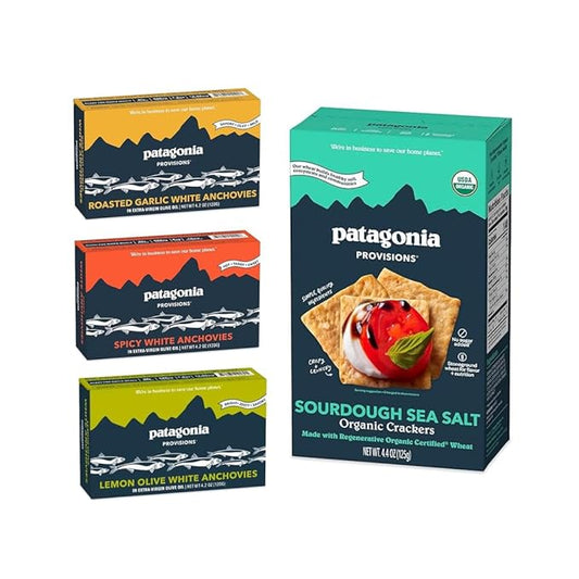 Patagonia Provisions Ultimate Anchovies Sampler Bundle with Sourdough Sea Salt Crackers