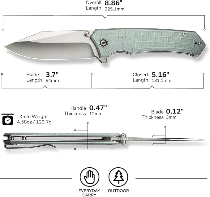 CIVIVI Tacticorix Pocket Knife for Men Women, EDC Flipper Folding Knife with 3.7" Nitro-V Blade G10 Handle for Camping Hunting C23055-3 (Gray)