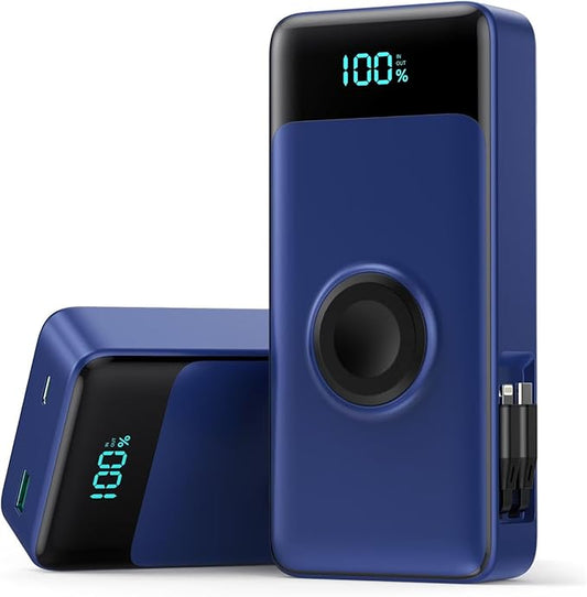5-in-1 Portable Charger for iPhone,40800mAh Power Bank Built-in Retractable Cable and iWatch Charger,25W PD QC4.0 Fast Charging Battery Pack,Travel Essential Charger for iPhone 17/Air/16,Android,Blue