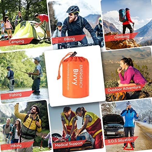 Esky Emergency Sleeping Bag with Compass, 2 Pack Emergency Blankets Portable Bivy Sack, Waterproof