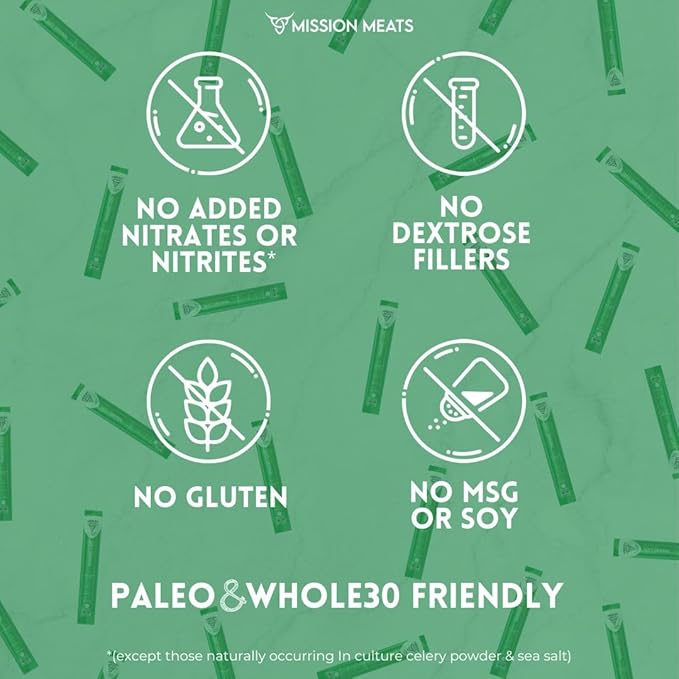 Mission Meats Beef Sticks – 100% Grass Fed & Pasture Raised, Sugar Free, Individually Wrapped Healthy Snacks, Whole 30 & Paleo Friendly, Original 1oz (Pack of 12)