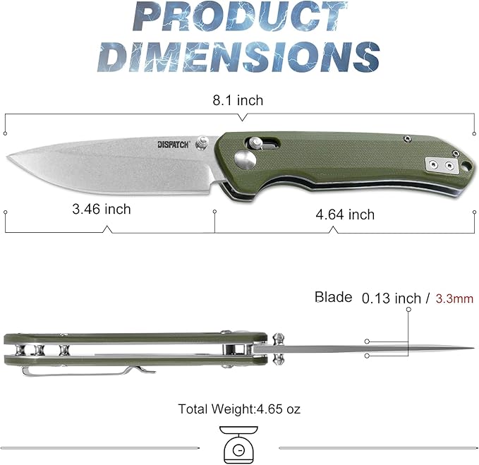 Axis Lock Folding Pocket Knife with Clip, 3.46" D2 Steel Drop Point Blade and G10 Handle, Crossbar Lock EDC Pocket Knife for Men Women Hiking Camping Hunting Survival Knives