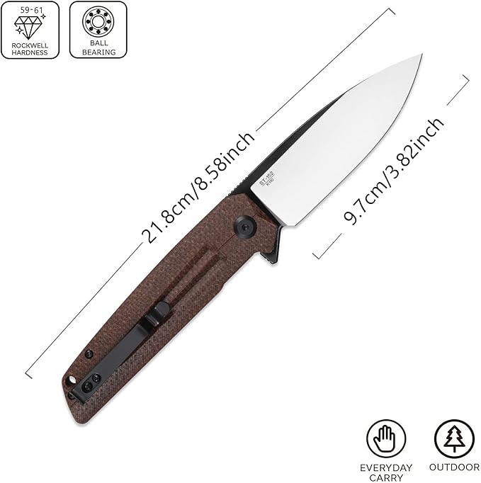 Sitivien ST152 Folding Knife,K110(D2) Steel Blade with Micarta Handle EDC Tool Knife for Outdoor Camping,Hiking,Fishing(Brown)