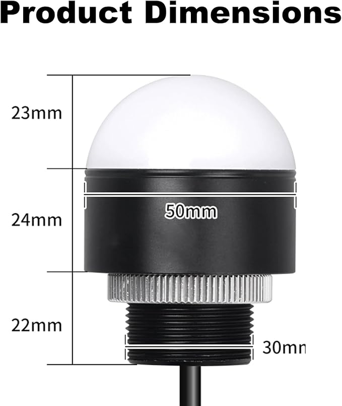 Industrial Warning Light, 24V Flashing Stack Tower Signal Lamp No Buzzer, 3 Color Red Yellow Green 50mm Waterproof Indicator for Machine Safety and Automation