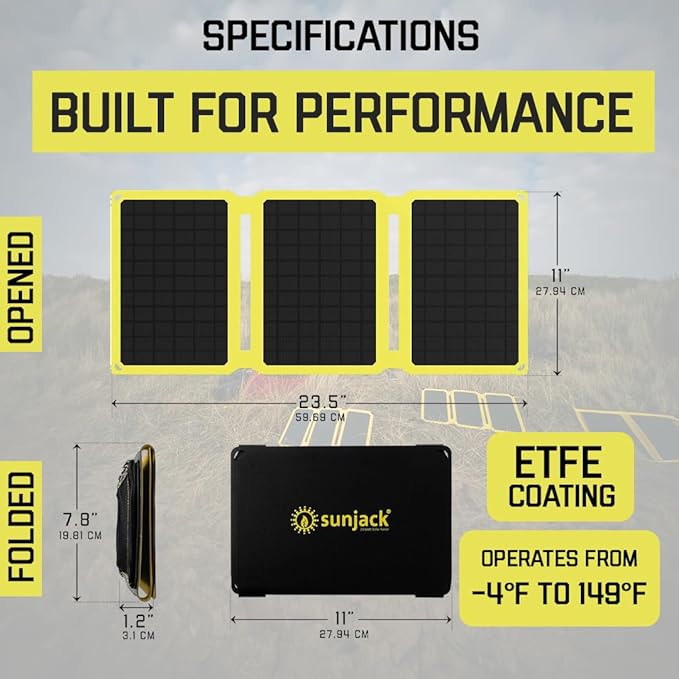SunJack ??25 Watt Foldable Solar Panel, ETFE Monocrystalline Portable Solar Panel with USB-C and USB-A, IP67 Waterproof Solar Panels for Camping, Backpacking, Hiking and Travel