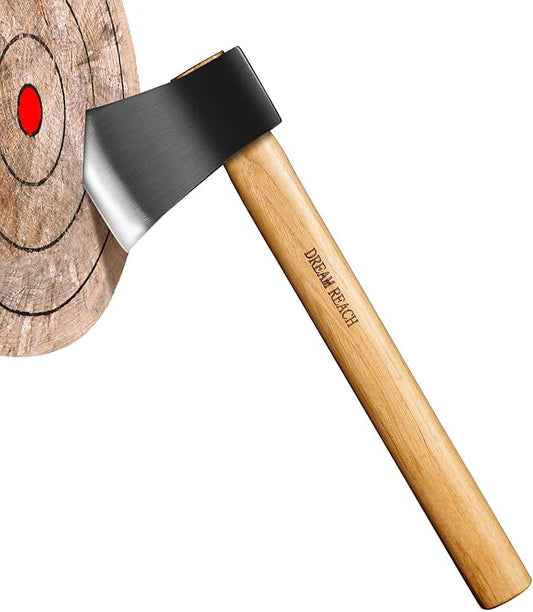 Dream Reach Professional Throwing Axe - with Wooden Handle, Hand Forged Throwing Hatchet, 15.7" Throwing Game Axe for Backyard, Competition, Recreation