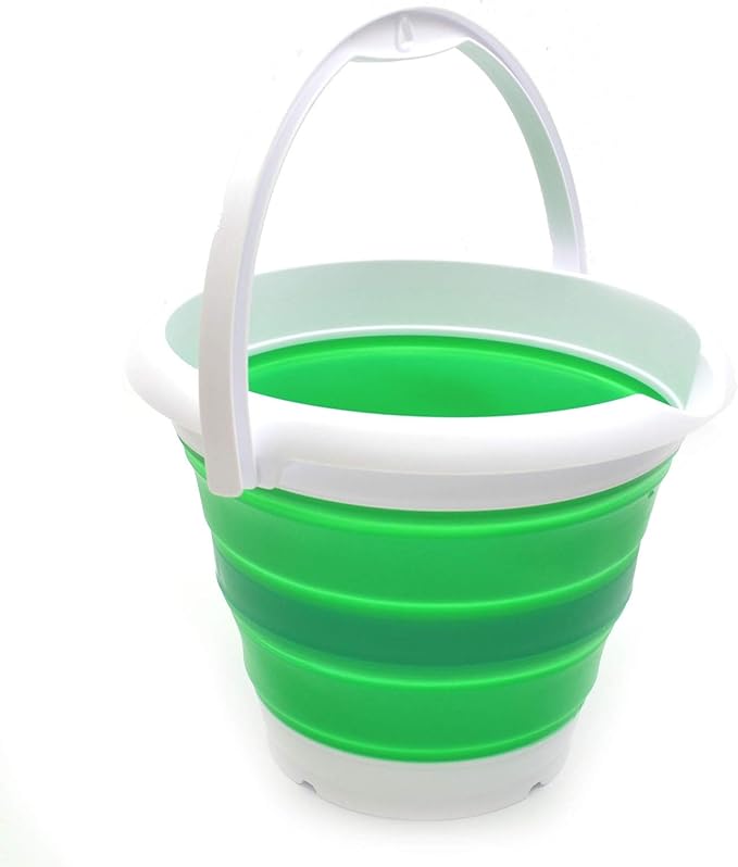 SAMMART 5L / 1.32 Gallon Collapsible Plastic Bucket - Foldable Round Tub - Portable Fishing Water Pail - Space Saving Outdoor Waterpot (5L Round, Bright Green)