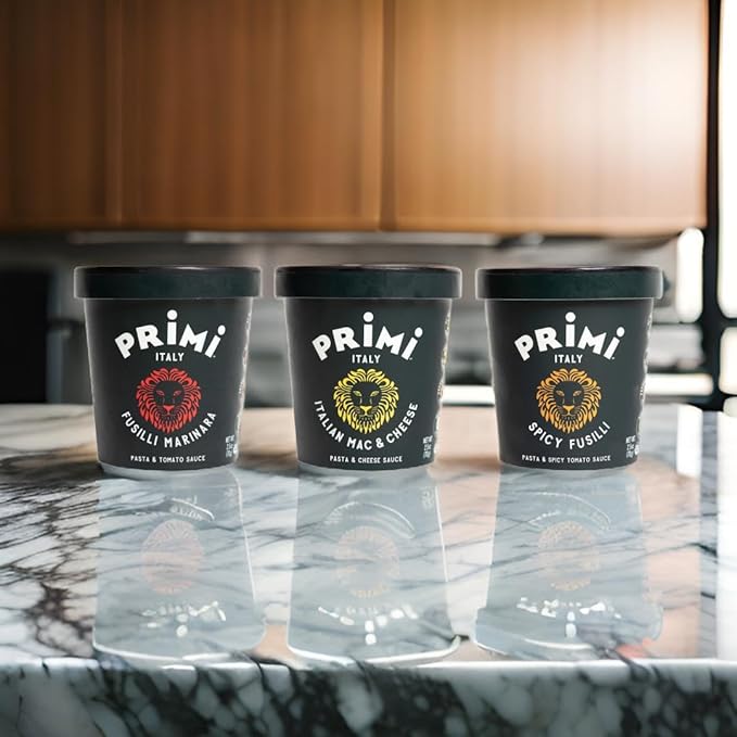 Primi Pasta Cup, 12-Pack, Made In Italy, Non-GMO, Just Add Water, Microwavable, Ready in 3 Minutes (12 Pack, Fusilla With Spicy Marinara)