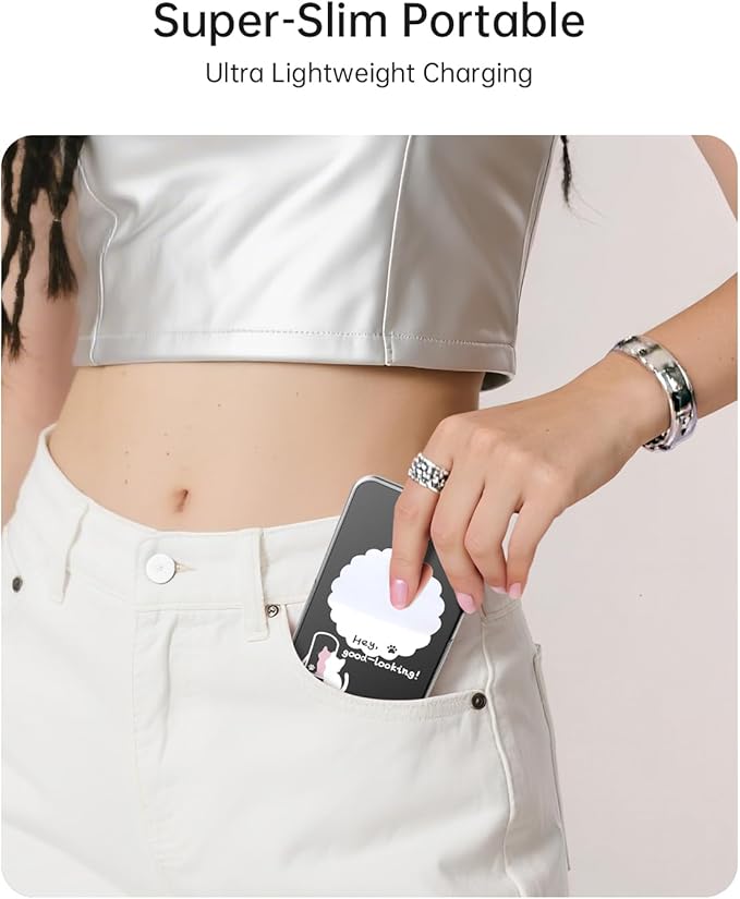 iWALK Magnetic Portable Charger 5,000mAh, Wireless Power Bank with Mirror & Foldable Stand, Ultra Slim Battery Pack with USB-C Cable, MagSafe Compatible for iPhone 17/16/16 Plus/16 Pro/15/14/13/12