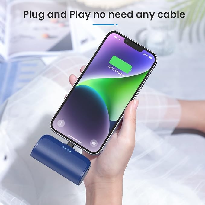 [2 Pack]Mini Portable Charger for iPhone,5200mAh Ultra-Compact Fast Charging Power Bank Cordless Cute Small Battery Pack Compatible with iPhone 14/14 Pro Max/13/13 Pro/12/11/XR/8/7/6(Black+Blue)