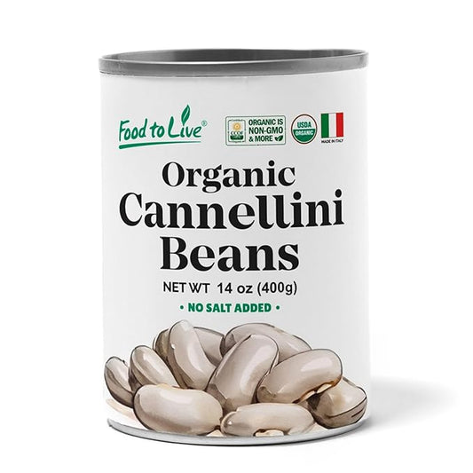Food to Live Organic Italian Canned Cannellini Beans, 14 oz (Pack of 1) - Unsalted Non-GMO White Kidney Beans. Good Source of Fiber and Protein