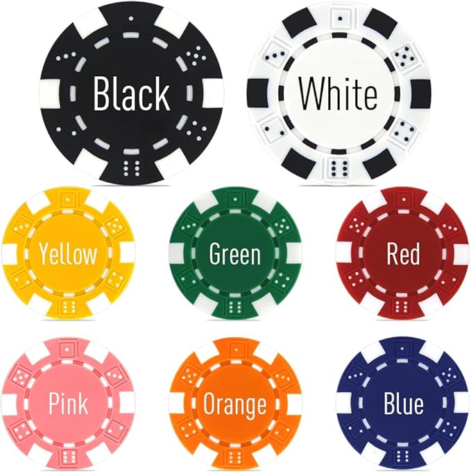100 Custom Dice Striped Poker Chips, Print Your Text, Logo or Design, Casino Sized Chips for Texas Hold'em, Blackjack, Tournaments, Card Clubs