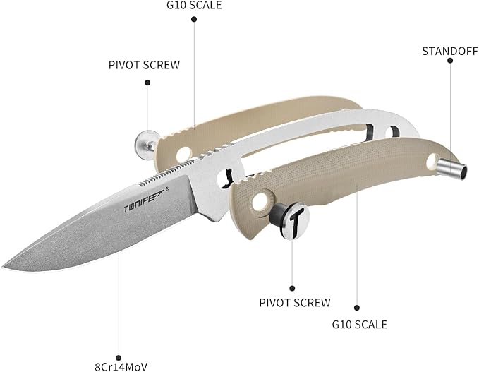 TONIFE Nova 2.68'' Blade Mini Neck Knife Full Tang Fixed Blade Knife with Kydex Sheath and Adjustable Paracord Lanyard for Camping Outdoor Survival Tool (Warmer Sand+Stonewash)