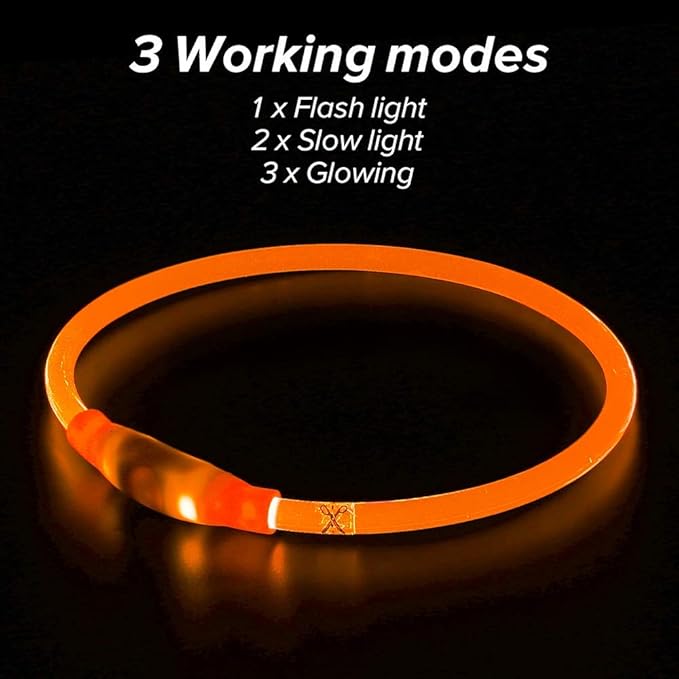 Illumifun LED Dog Collar, USB Rechargeable Light Up Dog Collars, TPU Cuttable Glow Dog Collar Lights for Night Walking (Orange)